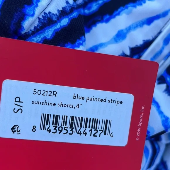 NWT! SPANX sunshine short. Blue painted stripe. Inseam: 4”=S&M. 6”=XL. $68 - Picture 14 of 15